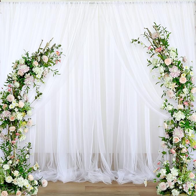 6 Panels White Sheer Tulle Backdrop Curtains for Parties Wedding 30ft x 8ft White Curtain Backdrop for Birthday Party Baby Shower Photos Background Drape(5ft x 8ft, 6 Panels)