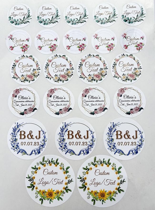 Custom Stickers for Weddings, Birthdays & Businesses - Personalized Labels with Your Logo - Waterproof, Fade and Heat Resistant - Pack of 100-1000 (Wreath W, 3.5 Inch)
