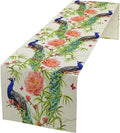 Peacock Table Runner,Seasonal Flower Plants Peacock Birds Table Runner for Home Kitchen Dining Party Indoor Outdoor Decoration 13x108 Inch