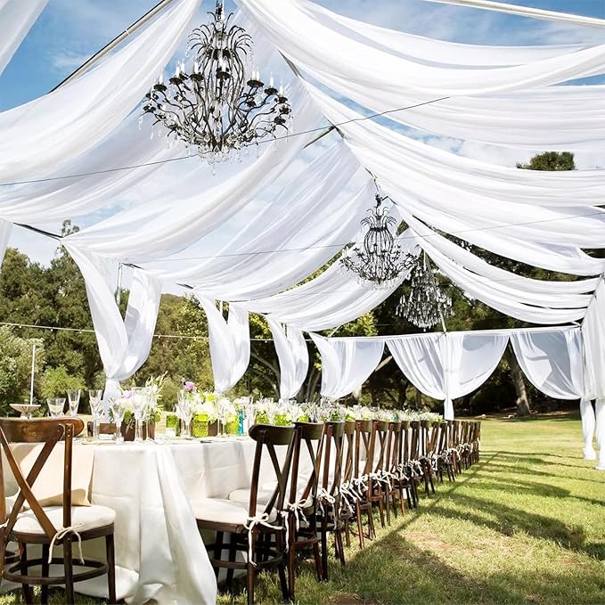 6 Panels White Ceiling Drapes 5ftx20ft Extra Long Wedding Ceiling Drapes Chiffon Fabric Arch Draping Sheer Curtains Soft Drapery Draping Wedding Ceiling Decorations for Party Ceremony Stage Swag