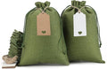 Tapleap Gift Bags - 30Pcs 7x10 Green Burlap Sacks with Tags and String for Wrapping Halloween Gifts, Wooden Cross, For Birthday, Wedding, Party, Church