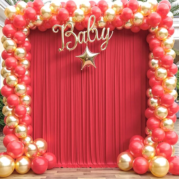 10×14ft Wrinkle Free Red Backdrop Curtain for Wedding Parties,2 Panels 5×14ft Height Soft Silky Polyester Backdrop Drapes Red Photo Back Ddrop Curtains for Event Photography Christmas Background Cloth