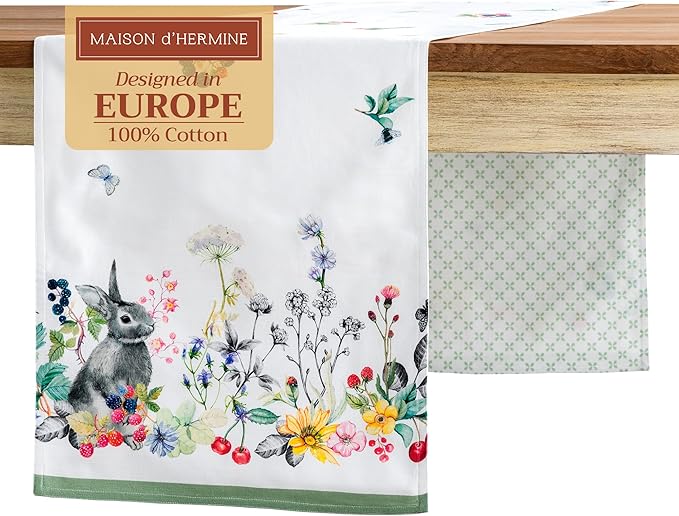 Maison d' Hermine Table Runner 100% Cotton Double Layer Table Runners 108 inches Long Decorative for Kitchen Dining Party Baby Shower Wedding Bridal Shower Spring Summer (Printemps, 14.50" x 108")