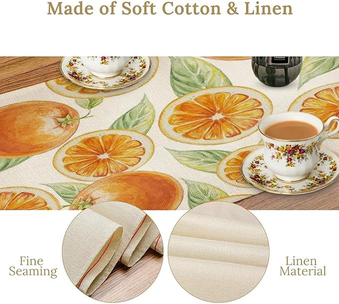 Spring Summer Orange Table Runner Watercolor Sweet Fruit Botanical Print Dinner Runner for Farmhouse Party Holiday Home Kitchen Dining Table Decor 13x120