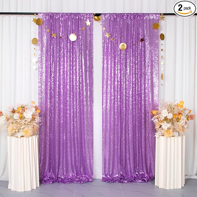 ShiDianYi Sequin Backdrop Lavender 2 Panels 4Ft x 10Ft | Add Shimmer and Shine to Your Photography, Baby Shower, and Wedding Decor