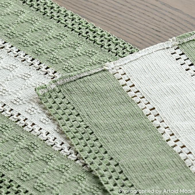 Artoid Mode Light Green Farmhouse Rustic Table Runner, Seasonal Hollow Kitchen Dining Table Decoration for Home Party Decor 12x36 Inch