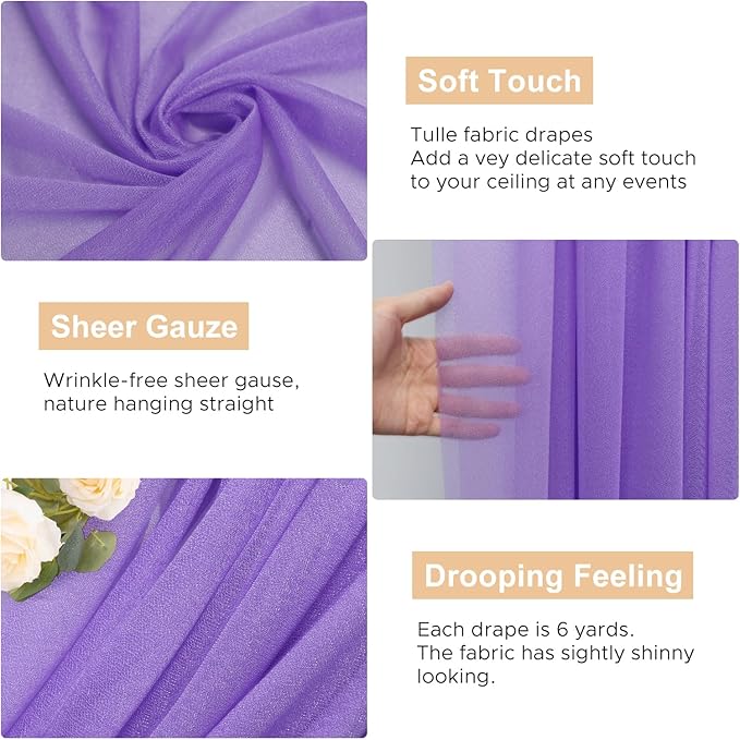 Wokceer Wedding Arch Draping 2 Panels 28.7" x 20FT Lavender Purple Sheer Fabric Backdrop for Ceremony, Birthday Party, Bridal Shower Decoration