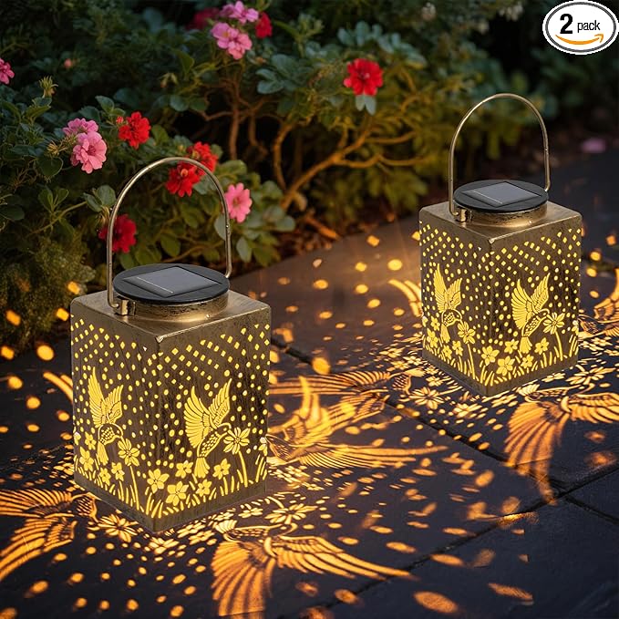 2 Pack Bronze Solar Lights Outdoor Waterproof Decorative - Gifts for Women Mom Grandma, Hummingbird Garden Decor for Yard, Patio,Backyard, Porch , Garden (Hummingbird)
