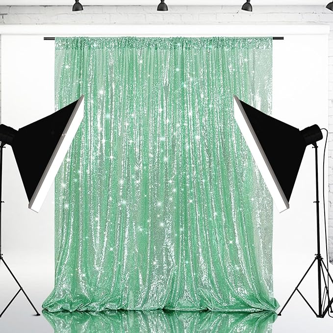 Eternal Beauty Mint Green Sequin Backdrop, 6x6 Ft Glitter Background Curtains for Shimmer Photography Party Wedding Birthday Back Drop Decor