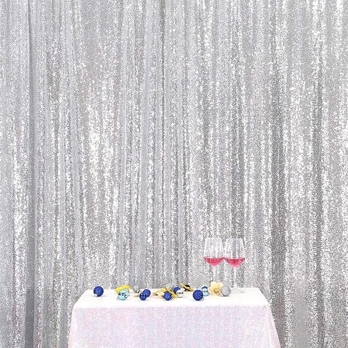 Poise3EHome 6FT x 8FT Silver Sequin Photo Backdrop Curtain for Birthday Wedding Engagement Baby Shower Bachelorette Christmas Party Decorations