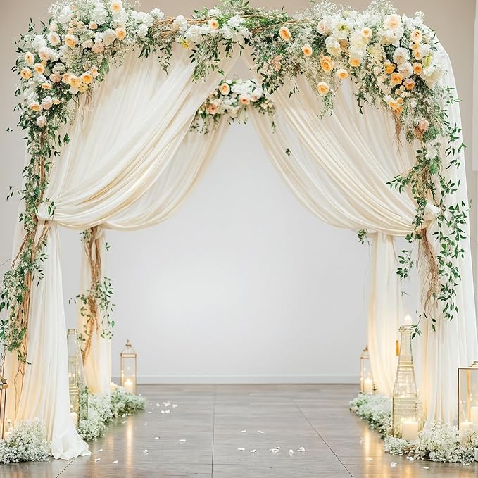Wedding Arch Draping Fabric,2 Panels 18FT Beige Arch Drapes Chiffon Fabric Drapery Decorations for Ceremony Reception Party Ceiling Backdrop