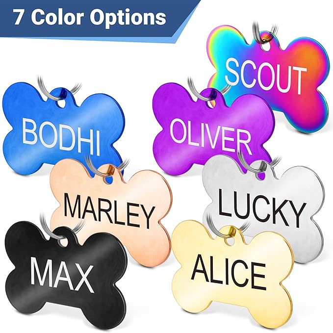 GoTags Stainless Steel Pet ID Tags, Personalized Dog Tags and Cat Tags, up to 8 Lines of Custom Text, Engraved on Both Sides, in Bone, Round, Heart, Bowtie and More (Star, Small (Pack of 1))