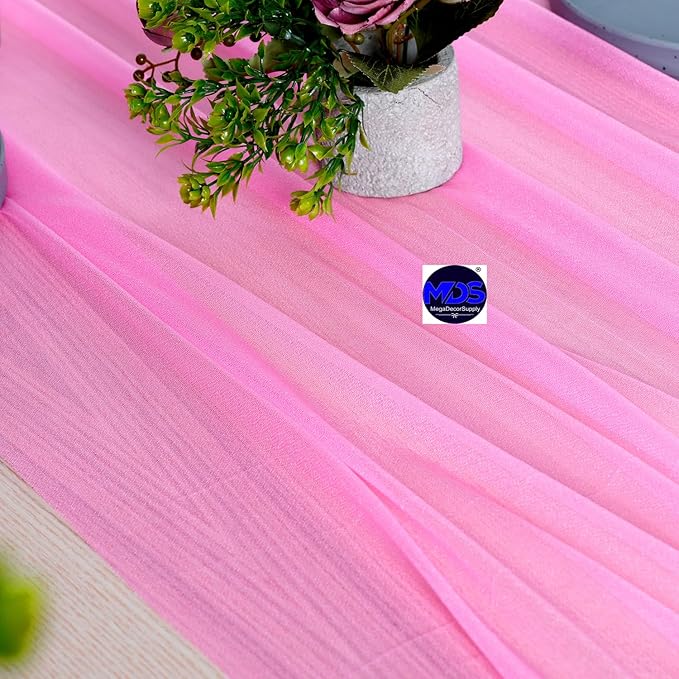 MDS Halloween Chiffon Table Runner - 25 Pack, 29 x 170 Inches, 14ft Each - Sheer Spooky Table Runners for Haunted House Parties, Trick-or-Treat Tables, Witchy Décor, Wedding & Events - Bubblegum Pink