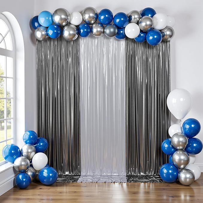 gogoparti 20x10FT Charcoal Silver Sequin Backdrop Curtain - 4 Panels of 5x10FT Wrinkle-Free Glitter Drapes for Photography, Birthdays, Weddings & Graduations