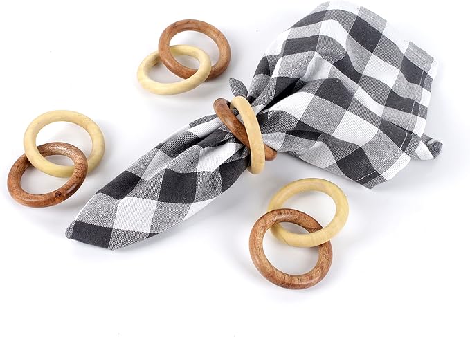 Farmhouse Napkin Ring Set of 12 - Wooden Napkin Holders for Dining Table, Everyday Use, Thanksgiving, Holiday, Christmas, Festive, Party, Gift, Décor (Shades of Brown) - CLEENTABLE