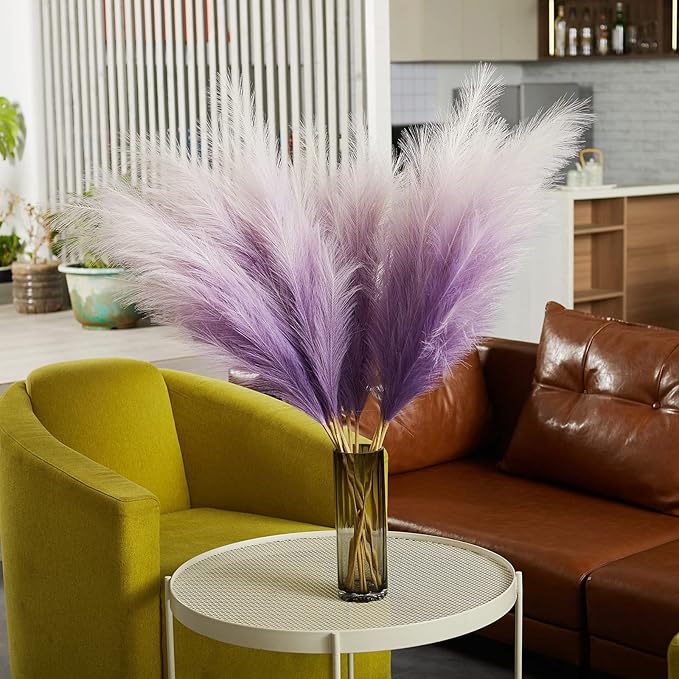 EVODIS Faux Pampas Grass Decor, 6 Stems Artificial Pampas Grass - 43 inch Tall Pompass Grass Large Pompous Boho Flower Arrangement Home Decor for Room Wedding Party