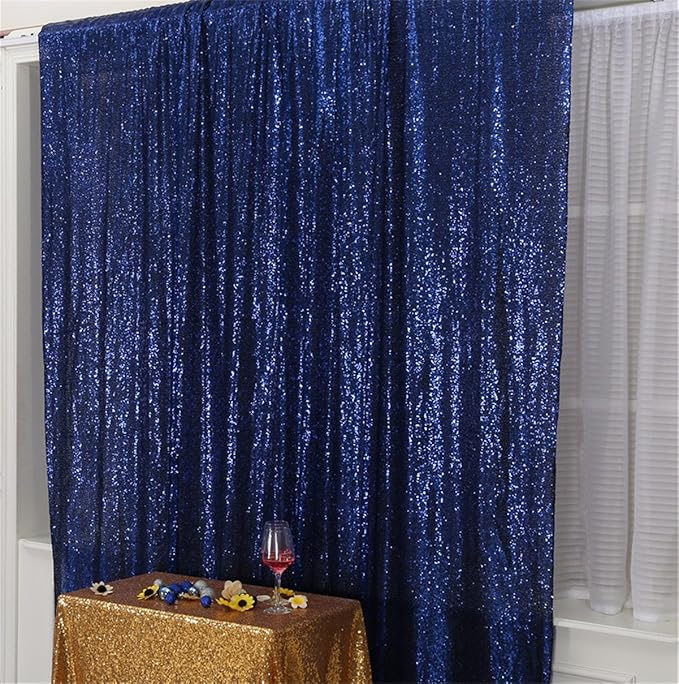 Eternal Beauty Navy Blue Sequin Backdrop, 5x7 Ft Glitter Background Curtains for Shimmer Photography Party Wedding Birthday Independence Day Back Drop Decor