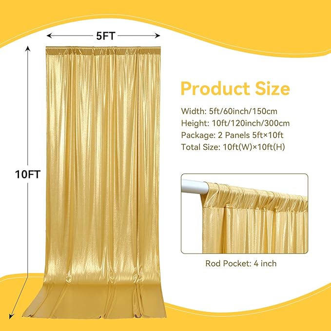 10x10 ft Wrinkle Free Gold Sequin Backdrop Curtain for Parties,Thick Not Fall-Off Glitter Wedding Backdrop Drapes,2 Panels 5x10ft Shimmer Photo Back Drop Cloth for Graduation Photography Background
