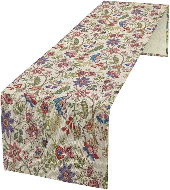 Spring Floral Table Runner, Boho Floral Pattern Natural Plant Table Decoration for Home Kitchen Restaurant Holiday Party, 13in W x 36in L