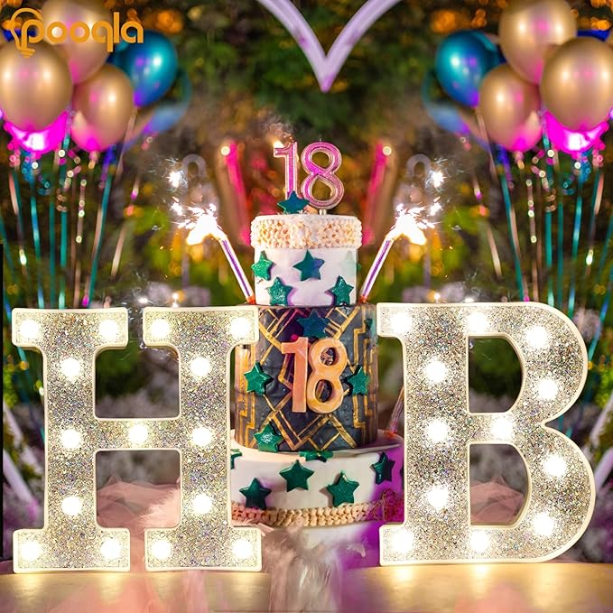 Pooqla Light Up Letters, LED Marquee Letters for Silver Birthday Decorations, Battery Powered Night Light Teenager Girl Room Decor, Gift for Girls Boys Wedding Bedroom Christmas Party Decor, Letter C