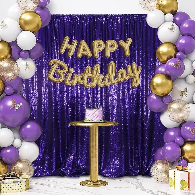 SquarePie Sequin Backdrop Less Transparent Background Sparkly Curtain for Wedding Halloween Party 6FT x 8FT Purple