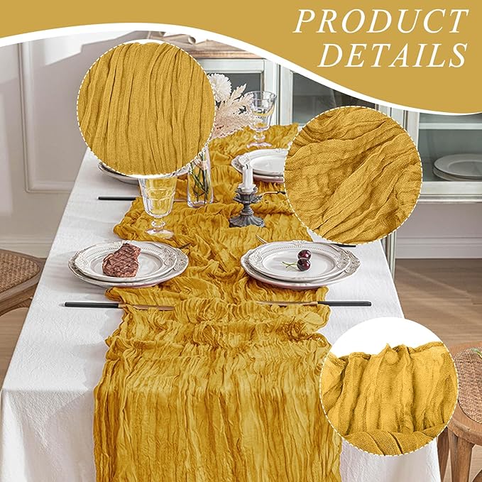 1 Pack Cheesecloth Table Runner 10Ft Christmas Gauze Boho Table Runners for Wedding Decor Bridal Shower Decorations Baby Shower Party(35" x 120")