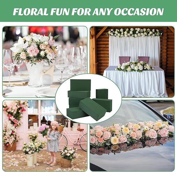 Aneco 12 Pieces Floral Foam Blocks with 3 Rolls Floral Tape 5.5''L x 3.1''W x 1.8''H Green Square Flower Foams Flower Arrangements Supplies for Dry & Wet Flower Wedding Home Decor and DIY Crafts