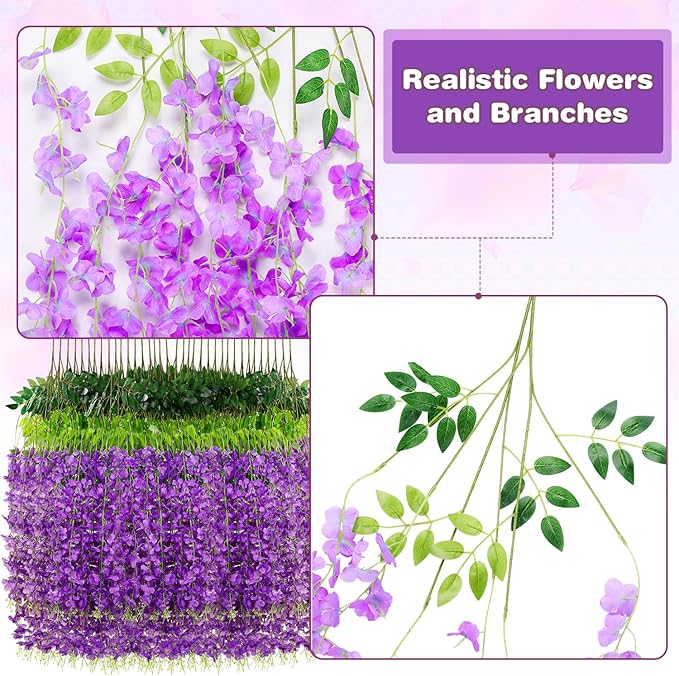 Wisteria Hanging Flowers,Fake Hanging Flowers,Wisteria artificiales Garland for Home Wedding Arch Floral Party Garden Ceremony Outdoor Decor,3.6 feet Long(50,Purple)