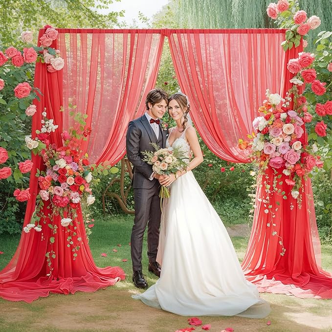 20ft X 10ft Red Tulle Backdrop Curtain for Parites, Sheer Backdrop Curtains Fabric Drapes for Wedding Ceremony Arch Party Stage Decorations
