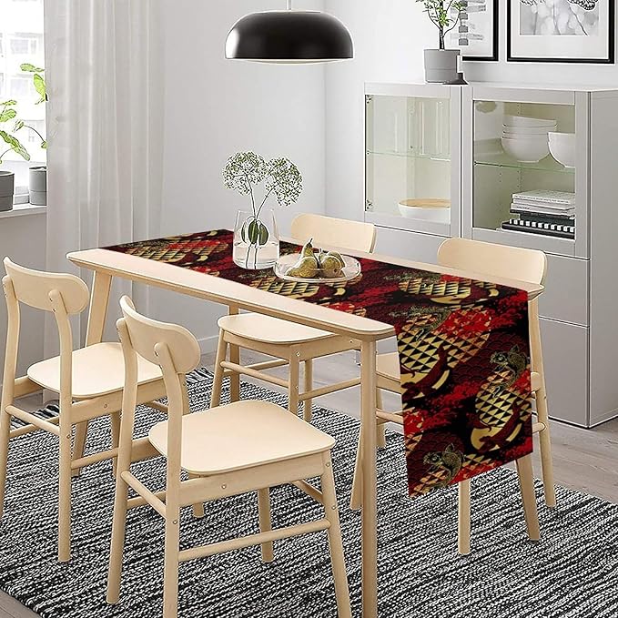 Japanese Table Runner Oriental Tradition Kio Fish Red Art Printed Burlap Runner Home Kitchen Dining Table Living Room Decor Fabric 1 Panel W13xL108in