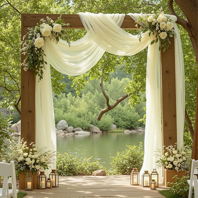 2 Panels Wedding Arch Draping Fabric Ivory Sheer Backdrop Curtain Arch Drape for Wedding Ceremony Reception,Bridal Shower Party Decorations 28" X 19ft
