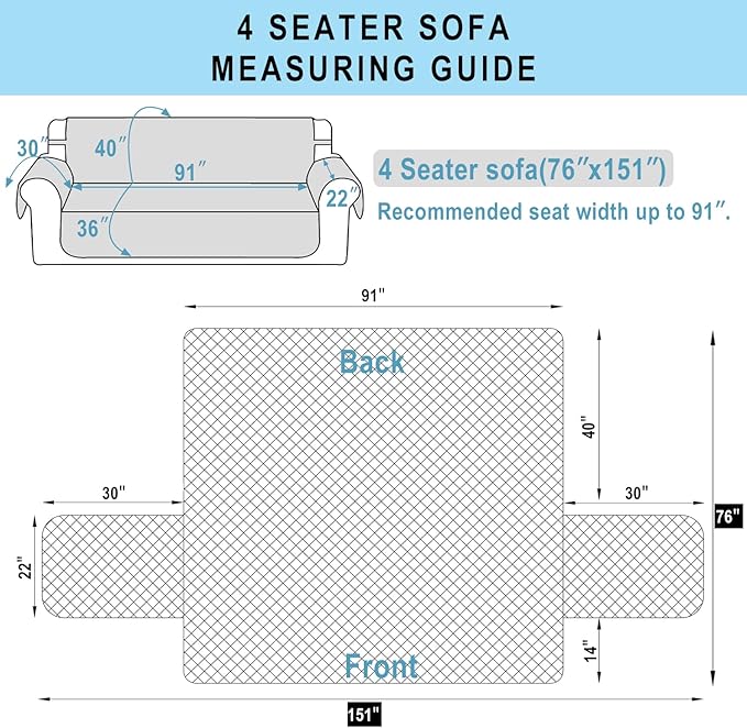 Reversible 4 Seater Sofa Cover 91 Inch Large Couch Cover Furniture Protector(Sofa XX-Large,Camel/Beige)