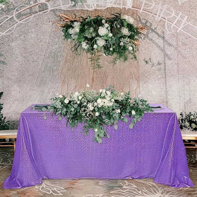 Fitable Sequin Tablecloth for Parties 60x120 Inch - Sparkle Glitter Table Cloth Laser Rectangle Overlay for Wedding Baby Shower Ceremony Birthday Holiday Banquet Decor, Purple