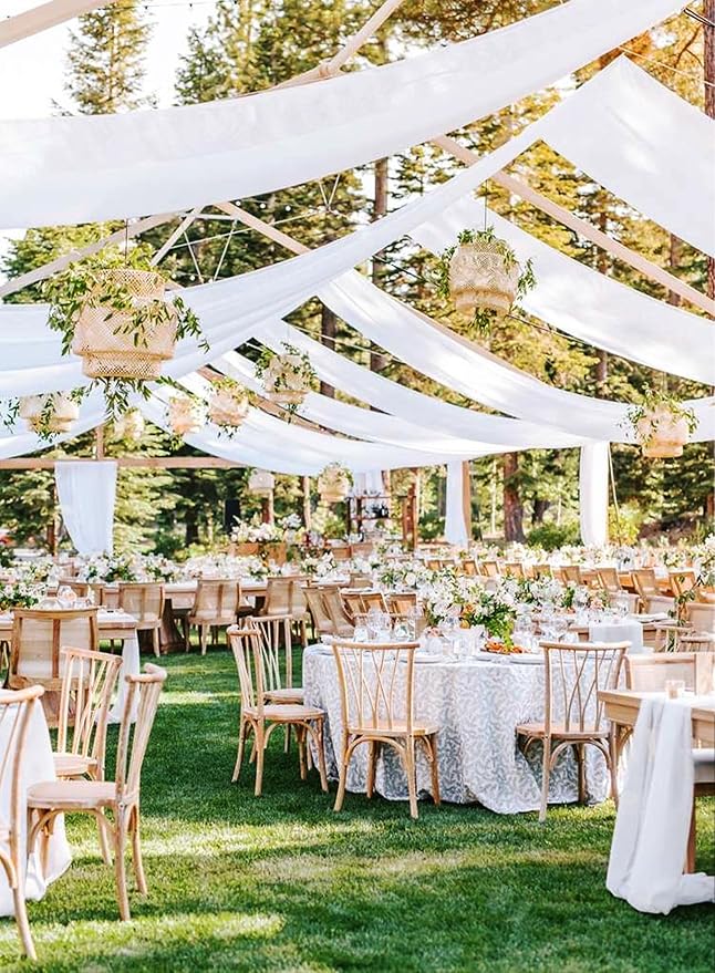 8 Panels White Ceiling Drapes 5ftx20ft Wedding Ceiling Drapes Chiffon Fabric Arch Draping Sheer Curtains Soft Drapery Draping Wedding Ceiling Decorations for Party Ceremony Stage Swag