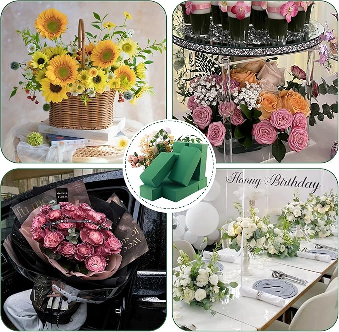 24 Pcs Floral Foam Blocks for Fresh & Artificial Flowers, 5.5" L x 3.1" W x 1.7" H Wet & Dry Green Flower Foam for Indoor Outdoor Floral Arrangements, Foam Bricks for Wedding, Birthdays, Home Décor