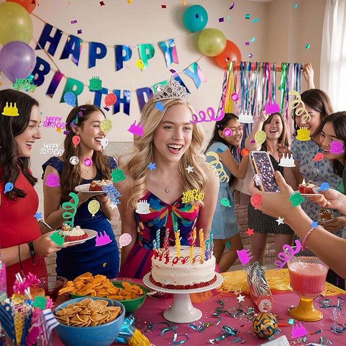 1500 Pcs Happy Birthday Glitter Confetti, Rainbow Foil Confetti Ready Decorations, Party Table Multicolor Cake Glitter Balloons For Birthday Party, Baby Shower Crafting