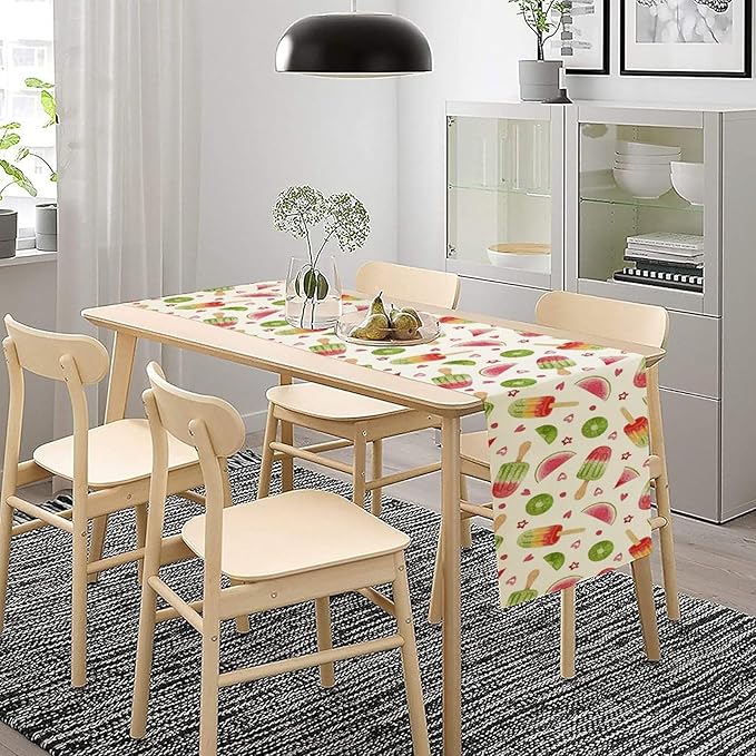 Summer Popsicles Table Runner, Colorful Watercolor Ice Cream Loves Heart Seasonal Dinner Runner for Party Holiday Home Kitchen Dining Table Decor 13"x60"