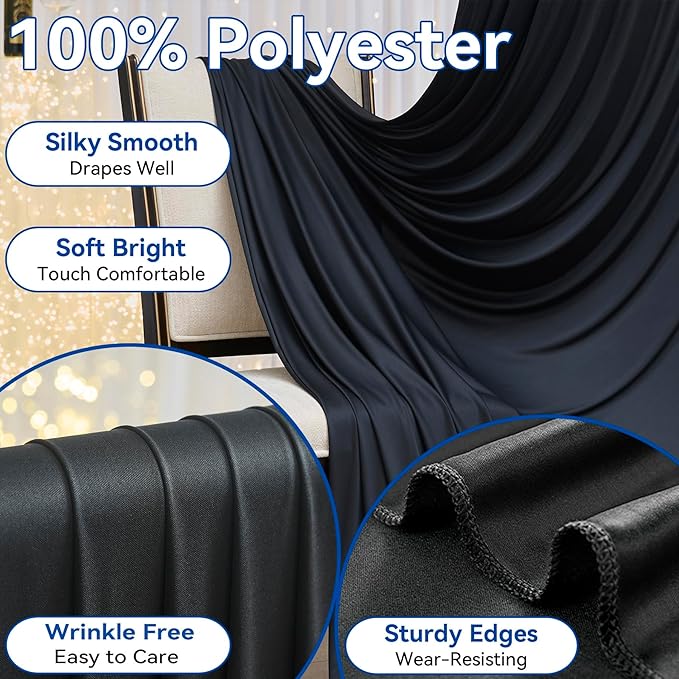 30x12ft Wrinkle Free Black Backdrop Curtain for Wedding Parties, 6 Panels 5×12 ft Long Soft Silky Polyester Fabric Backdrop Drapes Black Photo Back Drop Curtains for Party Photography Background Cloth