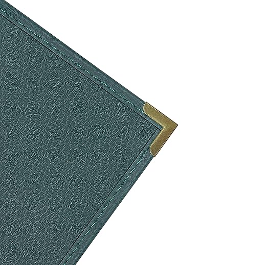 Goodsmart Pajco Style Restaurant Menu Covers – Pack of 10, Side-Load Fold-Out Menu Holders, Single Stitched Edge Clear Vinyl Menu Sleeves, Leatherette Trim Gold Corners, Green, 3 View (8.5" x 11")