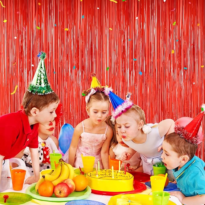 Red Tinsel Backdrop, 2Pack Fringe Curtains, Red Foil Tinsel Party Streamer Backdrop Curtains, Engagement Wedding Photo Backdrop Party Decorations for Wedding Anniversaries Christmas Baby Shower Decors