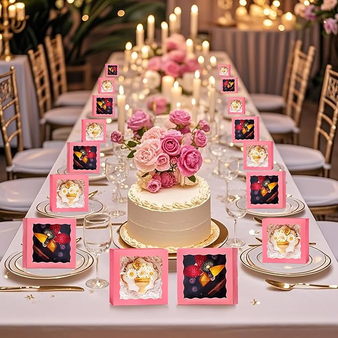 50-Count 4x4x2 Food-Safe Pink Bakery Boxes - Multi-Use Pastry & Treat Packaging for Cookies, Truffles & Wedding Favors (Stackable Gift Boxes for Cakes, Pies & Cinnamon Rolls)