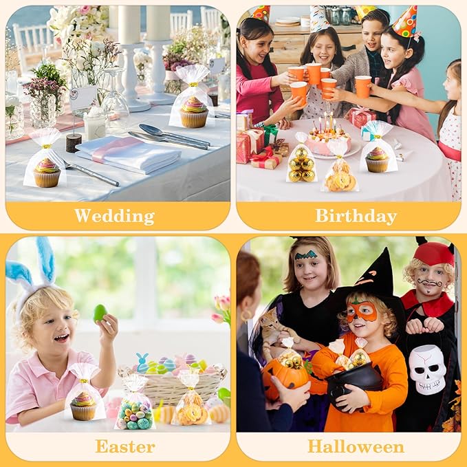 100 PCS Cellophane Treat Bags, 4x6 In Clear Cellophane Gift Bags with Twist Ties Plastic Goodie Bag for Party Favor Cookie Candy Popcorn Bakery Chocolate Gift Wrapping