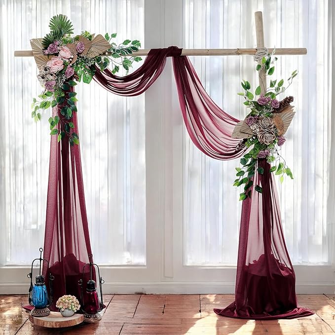 MDS Halloween Chiffon Draping Fabric - 1 Panel, 30" Wide x 20ft Long - Sheer Spooky Arbor & Canopy Drapery for Haunted House Backdrops, Party Ceilings, DIY Costumes & Themed Events - Burgundy