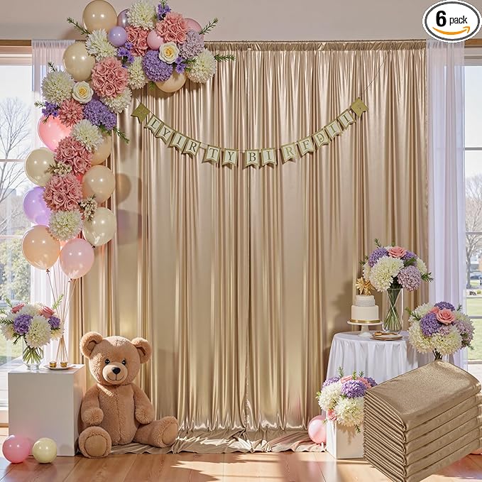 30x10 ft Wrinkle Free Champagne Sequin Backdrop Curtain for Parties,Thick Not Fall-Off Glitter Backdrop Drapes,6 Panels 5x10ft Shimmer Photo Back Drop Cloth for Wedding Birthday Photography Background