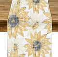 Chrysanthemum Vintage Floral Table Runner, Elegant Grunge Orange Sunflower Spring Summer Elegant Pattern Artichokes Flower Table Runner for Party Kitchen Dining Living Room Decor, 13x120 Inch
