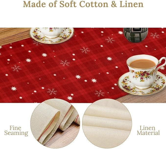 Christmas Table Runner,Christmas Snowman Snowflakes Winter Seasonal Table Cloth Kitchen Dining Table Decoration for Home Party Decor 13x90 Inch