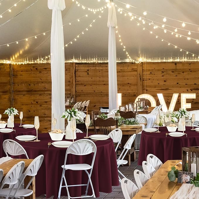 Fitable 8 Pack Round Tablecloths: Stain Resistant Wrinkle Free Circle Table Clothes, Washable Reusable Polyester Table Covers for Wedding Party Birthday Banquet Reception(Burgundy, 84 Inch)