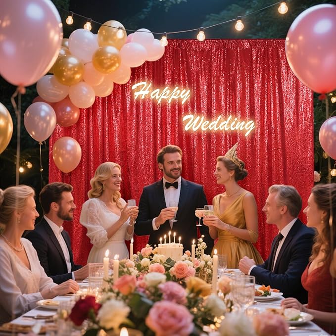 SquarePie Sequin Backdrop Curtain Not See Through Thick Glitter Background for Party 6FT x 8FT Red