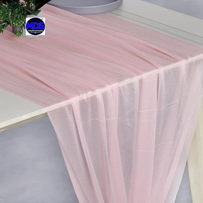 MDS 10 Pack 10ft Chiffon Table Runner 29 x 120 Inches Sheer Wedding Runner Romantic Rustic Table Runner for Wedding Decorations, Birthday Parties, Bridal Shower Party Arch Decor - Blush Pink