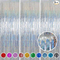 Foil Fringe Curtains Independence Day Decorations - Melsan 3 Pack 3.2 x 8.2 ft Silver Tinsel Curtain Photo Backdrop for Birthday Party or Disco Party Decorations